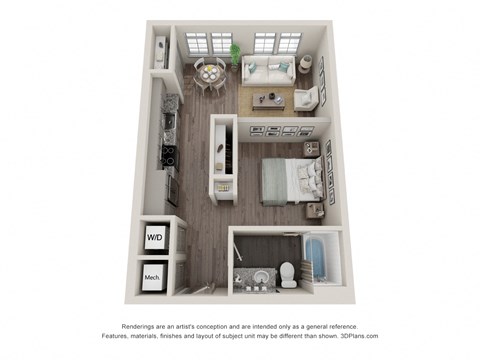 Floor plan for studio, 1 bath, 604 sqft